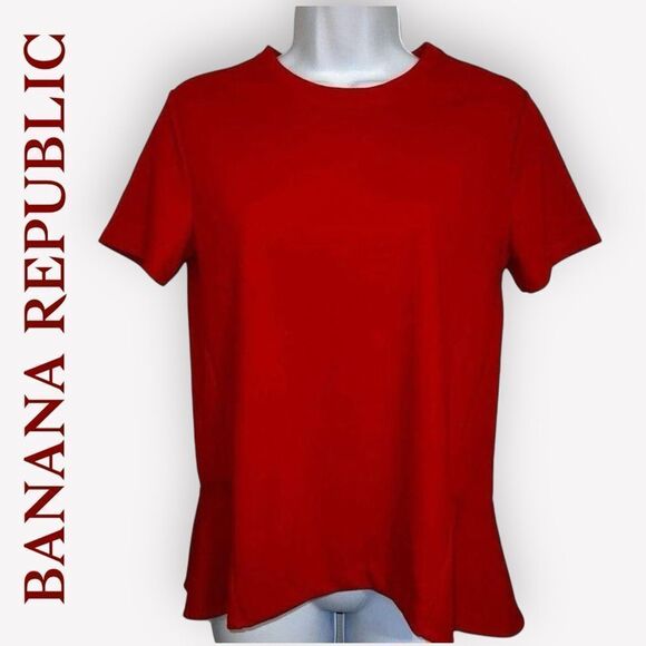BANANA REPUBLIC Red Short Sleeve Peplum Hem Ruffle  Back Top NWT $50 Size XS - Picture 1 of 7